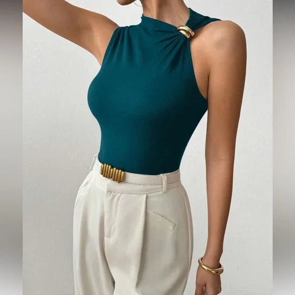 Rust Brown Asymmetrical Women Top